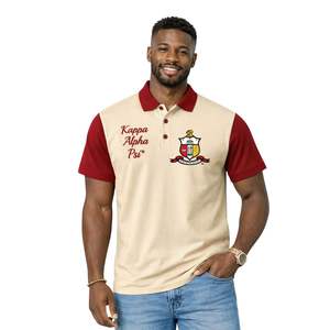 Polo Kappa Alpha Psi en crème, taille réelle, mélange de coton premium, broderie de la lettre grecque, vêtements de fraternité - Product Image 1