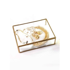Decorative Square Gold Transparent Glass Brass Terrarium <b>Trinket</b> Ring Jewelry Display <b>Box</b> Modern Design Custom Size Personalized - Product Image 6