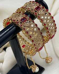 OEM New Wedding Churiyan <b>Set</b> for Ladies Women's Antique Gold Plated Stainless Steel Zircon Bangles Pakistani Classic Style Sale - Product Image 6