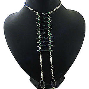 Collier chaîne plaqué or avec perles d'onyx noir, style bohème, bijou religieux tendance, design pompon boule, cadeau en laiton - Product Image 1