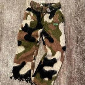 Pantalon de survêtement unisexe surdimensionné en laine mohair camouflage, imprimé, avec cordon de serrage, en maille moelleuse et duveteuse, pour homme - Product Image 2
