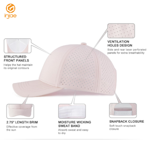 Gorra de Golf Personalizada Curva, Impermeable, Lisa, en Blanco, OEM ODM, 100% Poliéster, Estructurada, de 6 Paneles, con Corte Láser y Perforaciones, para Correr - Product Image 2