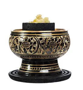 Black Carved Brass Incense Holder with Frankincense Resin. Comes with 10 Charcoal