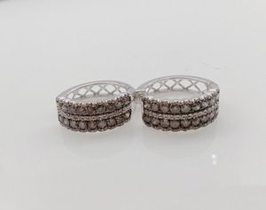 3.83 Ct Natural Round White Brown Diamond Sterling <b>Silver</b> <b>Huggie</b> Hoop Earring for Women Wedding Engagement - Product Image 4