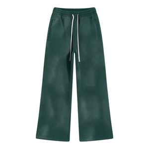 Pantalones de chándal anchos de hombre OEM de tela gruesa estilo urbano con cintura elástica, bordado personalizado, efecto desgastado por el sol, corte recto y lavado frontal. - Product Image 3