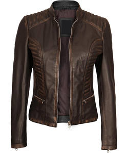 High Quality Ladies Genuine Leather <b>Jacket</b> <b>for</b> Winter Side Zipper Pocket <b>Brown</b> Color <b>Women</b> Cowhide Leather <b>Jackets</b> <b>For</b> <b>Women's</b> - Product Image 2