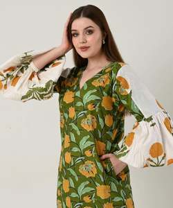 Gran oferta de verano, vestido estampado con cuello en V y mangas abullonadas, vestido largo transpirable y cómodo para mujer, bordado Floral Vintage - Product Image 5