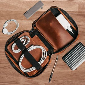 Portable Genuine Leather Gear Bag for carring USB Cable, Chargers, & <b>Pan</b> Drive - Product Image 3