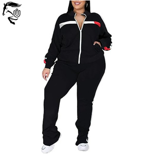 Nuevo chándal informal para mujer, conjunto de dos piezas de talla grande con parte superior a rayas con cremallera y pantalones de chándal con abertura, diseño transpirable - Product Image 3