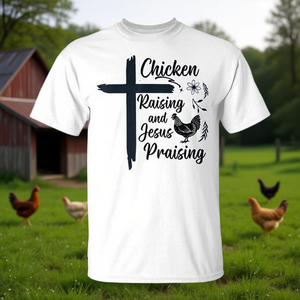 T-shirt Chicken Raising And Jesus Praising, unisex, in cotone, girocollo, manica corta, regalo religioso per adulti della Chiesa - Product Image 4