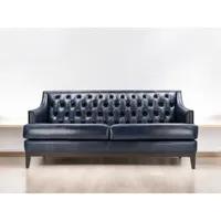 Hochwertiges Europäisches Chesterfield-Sofa mit Knopfheftung, Einzel- oder Zweisitzer, Blaues Buff-Leder, für Wohnzimmer, Apartment, Einkaufszentrum, Landhaus, Günstige Beine