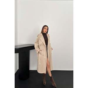 Manteau trench en daim beige à manches raglan - Beige - Product Image 2