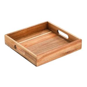 <b>Set</b> of 2 <b>Square</b> Wooden Serving Trays Natural Acacia Wood Serving Trays Decorative Serving Use Coffee Table Food & <b>Dinner</b> Trays - Product Image 4