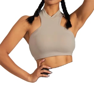 Sujetador deportivo reciclado a prueba de golpes, Chaleco de soporte cómodo de cuello alto con cremallera Invisible trasera recortada personalizada - Product Image 1