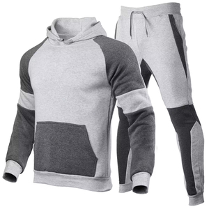 OEM Survêtement en coton pour hommes Sweat à capuche en polaire surdimensionné Patchwork imprimé Jogger Sets avec pantalon évasé empilé pour l'hiver - Product Image 2