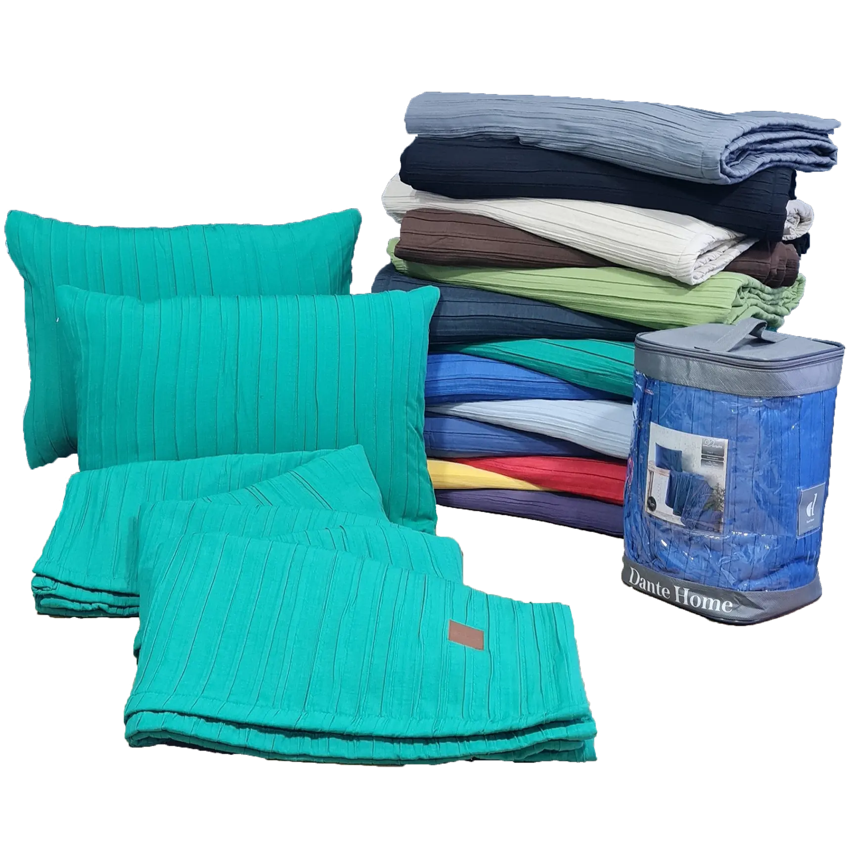 High Quality Soft 100% Cotton King Size Bedspread Set Dark Green Color 3pcs OEM 13 Colors