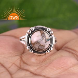 Venta caliente plata esterlina oxidada Natural Mojave cobre Rosa ópalo piedra preciosa anillo apilable fabricante de joyería personalizada - Product Image 5