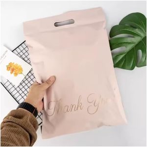 ขอบคุณสำหรับถุงโพลีเมลเลอร์ขนาด 25x33 ซม. พร้อมหูหิ้วและแถบกาวปิดผนึกกันน้ำ น้ำหนักเบา ลายพิมพ์สีชมพูและสีทอง - Product Image 6