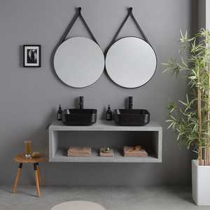 Meuble de salle de bain mural en céramique KOS 120CM avec lavabo carré noir mat, ensemble moderne - Product Image 2