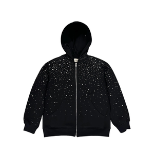 YUCHEN Nouveau produit, sweat-shirt à capuche en molleton français 100% coton, poids lourd 500 g/m², lavage à l'acide, fermeture éclair personnalisée avec strass, sweat-shirt d'hiver - Product Image 1