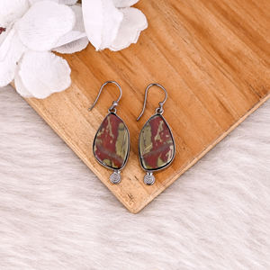 Sang Agate Gemme Noir Ruthénium En Laiton Unique Cadeau Boucle D'oreille Bohème Bijoux À La Main Boucle D'oreille Femmes Bijoux Cadeau Pour Elle - Product Image 2