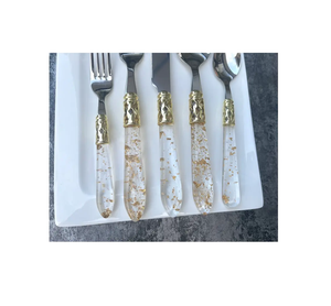 Ensemble de couverts à poignée en résine de laiton de qualité durable avec ensemble de couverts extérieurs et intérieurs en acier miroir antirouille antidérapant - Product Image 5