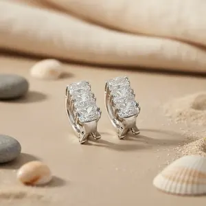 Boucles d'oreilles en cristal, boucles d'oreilles étincelantes en zircon cubique argenté pour femmes - Product Image 3