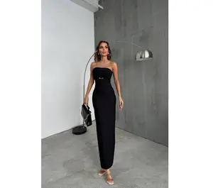 Askısız yüksek moda parti giyim Casual Rhinestone kırpma Cut Out bandaj kolsuz parti elbise Bodycon akşam zarif