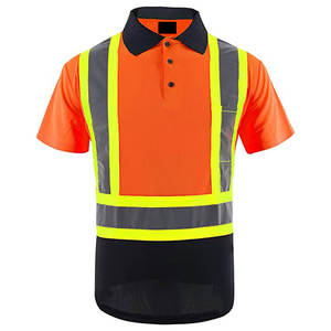 Camiseta Polo de Trabajo de Alta Visibilidad Naranja y Negra al por Mayor, Camiseta Polo de Seguridad Reflectante de Alta Visibilidad en Venta - Product Image 3