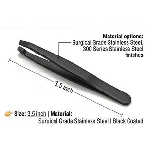 Pinzas Profesionales de Punta Inclinada de 3.5 Pulgadas con Recubrimiento Negro, Pinzas de Precisión para Depilación de Cejas - Product Image 3