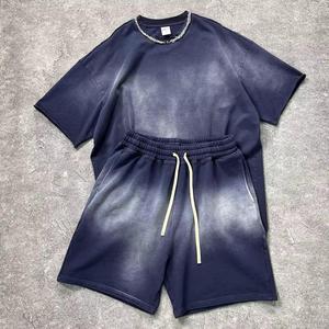 Ensemble T-shirt et short décontracté délavé à l'acide, respirant, style streetwear tendance, effet vieilli, imprimé logo personnalisé, délavé pour l'été - Product Image 4