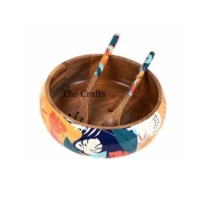 Finest Quality Printed Wooden Food Bowl With 2 Spoon Classic Design Salad Fruits Bowl At Acceptable Price - Product Image 5
