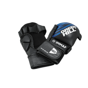 Gants de boxe personnalisés GREEN HILL, approuvés IMMAF, pour MMA, bleus, tailles 10oz, 12oz, 14oz, 16oz, avec lacets au poignet - Product Image 1