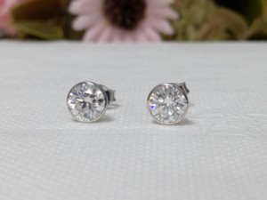2 Ct Round Cut Moissanite Stud Bezel Set <b>Earrings</b>, Wedding Gift For Women's, Diamond Push Back <b>Earrings</b>, Solid 14K <b>White</b> Gold - Product Image 3