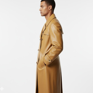 Manteau Trench en Cuir de Luxe pour Hommes, Fournisseur d'Usine OEM, Vente en Gros, Fabrication Personnalisée, Long, Élégant, Mode, Vêtement d'Extérieur d'Hiver, Coton - Product Image 4