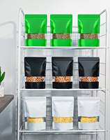 Sacs en aluminium vert faits à la main, classiques, refermables avec fermeture éclair, à fond plat, avec fenêtres givrées gaufrées, emballage personnalisable pour