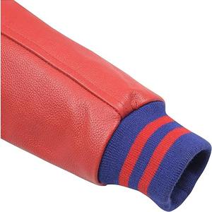 Veste universitaire personnalisée pour hommes Bomber simple boutonnage lettre imprimée manches plaquées tissu de laine longues manches en cuir véritable simple - Product Image 6