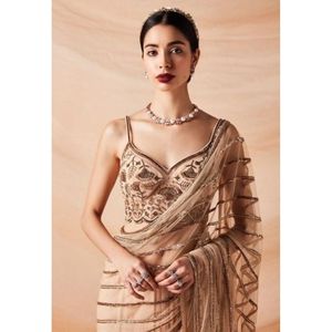 Collection de vêtements de mariage et de soirée pour femmes chemisier sari en filet souple Mono lourd avec broderie fourniture en gros d'usine - Product Image 3