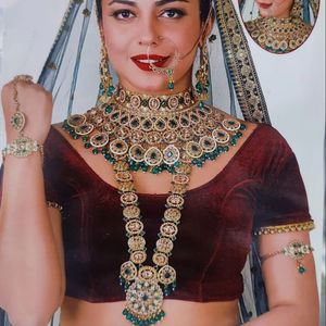 TRADITIONAL & FANCY ANTIQUE DESIGNER BRIDAL JEWELLERY GOLD PLATED <b>and</b> CZ ZIRCON BRIDAL WEDDING <b>NECKLACE</b> <b>SET</b> <b>and</b> FORWOMEN & GIRL - Product Image 1