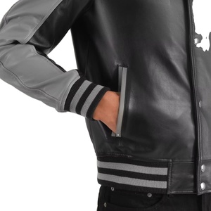 Chaquetas Varsity Casuales para Hombre de Alta Calidad, Último Diseño, Venta al por Mayor, Hechas a Medida, Ropa Urbana, Chaqueta Varsity de Cuero Negra y Gris - Product Image 6