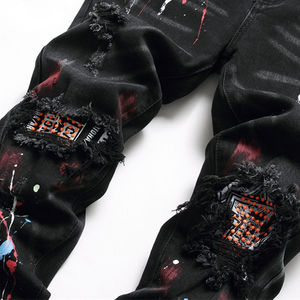 Nueva moda Stretch Denim Hombres Jeans rectos Rasgados Invierno Lavado Alta calidad Servicio OEM Precio razonable - Product Image 3