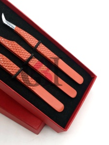 Nouvelles pinces à extensions de cils en acier inoxydable à isolation 90 degrés, revêtement poudré orange, volume russe, anti-magnétiques - Product Image 3