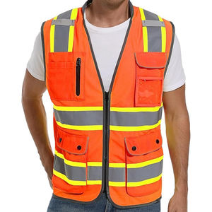 Gilets de sécurité orange haute visibilité pour la construction, gilet de sécurité réfléchissant, multi-poches, vêtements de travail - Product Image 1