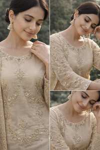 Lujoso Salwar Kameez Pakistaní con Bordado Zari, Kurti Largo, Pantalones Sharara y Dupatta, Venta al por Mayor, Ropa Étnica India para Bodas y Fiestas - Product Image 2