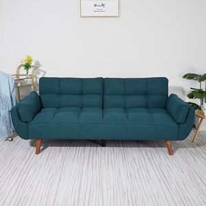 Sofá Cama Convertible Nuevo de 75 Pulgadas con Brazos Curvos, Tapicería de Cuero Verde, Reclinable y Plegable, con Brazos Cuadrados Suaves - Product Image 4