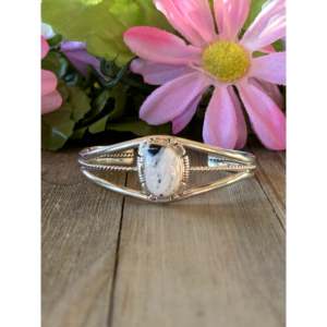 Navajo Handmade White Buffalo Turquoise & Sterling Silver Cuff Bracelet Cultural Collectible Jewelry - Product Image 1