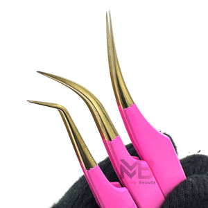 Pinzas para Extensión de Pestañas con Punta Dorada, Recubrimiento en Polvo Rosa Blanco, Acero Inoxidable Japonés, Marca Privada - Product Image 4