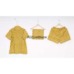 Floral Design Summer Short Sleeve Woven Pajama Set Solid Printed 100% Cotton Soft Breathable Sleepwear Daily - Product Image 4