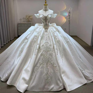 ชุดแต่งงานหรูห<span class=keywords><strong>ร</strong></span>า Jancember JJ123 ผ้าซาตินประดับลู<span class=keywords><strong>ก</strong></span>ปัด ชุดเจ้าสาวแบบเปิดไหล่ท<span class=keywords><strong>ร</strong></span>งบอล<span class=keywords><strong>ก</strong></span>าวน์ ชุดแต่งงานแบบ Cathedral - Product Image 1