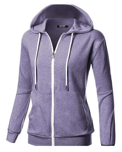 Veste à capuche élégante et légère à fermeture éclair, manches longues, en coton, polyester, délicate, pour femmes - Product Image 1